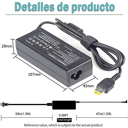 VUOHOEG 65W 45W Cargador para Portátil Lenovo ADLX65NDC3A ADLX65SLC2A ADLX90NLC3A, Ideapad Flex 2 Flex 3 Yoga 11 11S; ThinkPad T430 T440 T450 T460 T560 E431 E440 E531 E540 EUR Fuente de alimentación