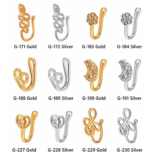 VX COUTURE - Piercing falso con clip para la nariz para mujeres y niñas, G-230 Silver, Metal no precioso, vidrio aventurina,