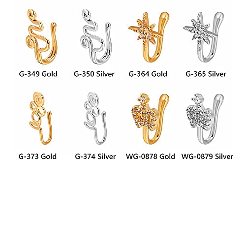 VX COUTURE - Piercing falso con clip para la nariz para mujeres y niñas, G-230 Silver, Metal no precioso, vidrio aventurina,