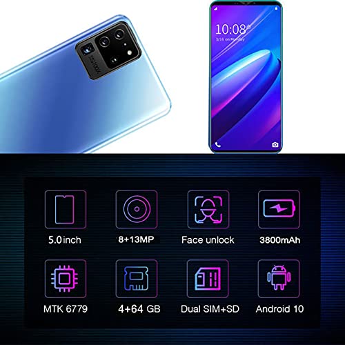 WANGFENG 5.0 Pulgadas de Pantalla HD Telefonos, Cara ID Smartphones 3800mAh Procesador de Juegos de batería 4 + 64GB Dual SIM 4G Soporte para Padre Niños