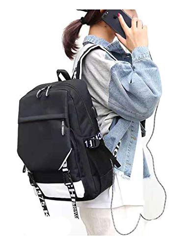 WANHONGYUE Steins Gate Juego Backpack Mochila para Portátil de 16 Pulgadas con Puerto de Carga USB Negro / 5