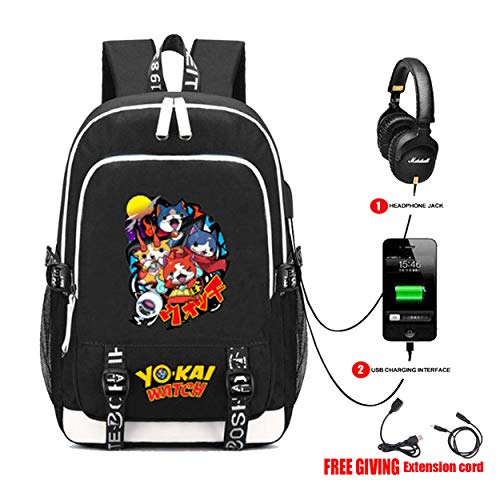 WANHONGYUE YO-Kai Watch PuniPuni Juego Bolsa de Estudiante Mochila para Portátil con Puerto de Carga USB y Conector para Auriculares /4