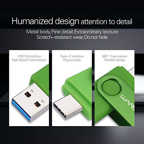 Wansenda - Memoria USB Tipo C USB 3.0 de 512GB USB C Pen Drive Dual OTG Flash Drive para Samsung Galaxy S8 / S8 + / S9 / S9 + / S10, Note 8, LG G6, V30, Google Pixel XL (512G, Verde)