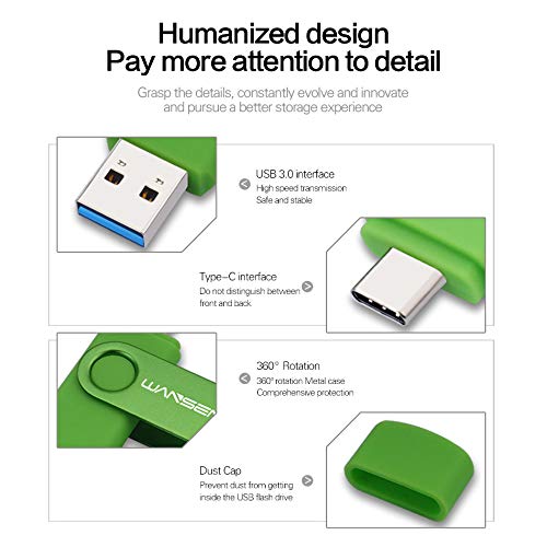 Wansenda - Memoria USB Tipo C USB 3.0 de 512GB USB C Pen Drive Dual OTG Flash Drive para Samsung Galaxy S8 / S8 + / S9 / S9 + / S10, Note 8, LG G6, V30, Google Pixel XL (512G, Verde)