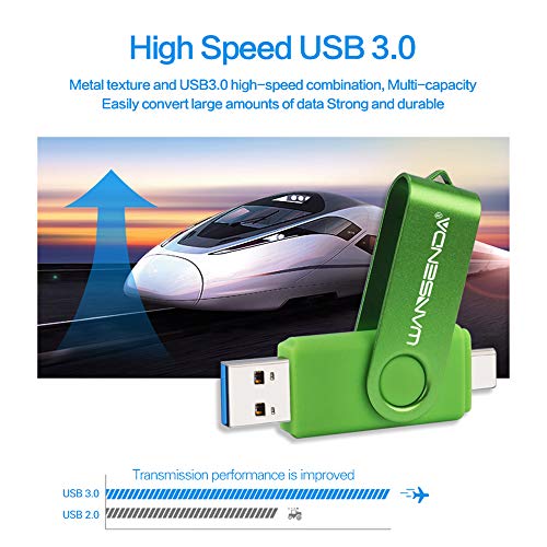 Wansenda - Memoria USB Tipo C USB 3.0 de 512GB USB C Pen Drive Dual OTG Flash Drive para Samsung Galaxy S8 / S8 + / S9 / S9 + / S10, Note 8, LG G6, V30, Google Pixel XL (512G, Verde)