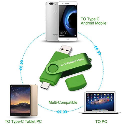 Wansenda - Memoria USB Tipo C USB 3.0 de 512GB USB C Pen Drive Dual OTG Flash Drive para Samsung Galaxy S8 / S8 + / S9 / S9 + / S10, Note 8, LG G6, V30, Google Pixel XL (512G, Verde)