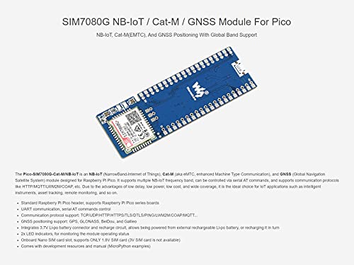 Waveshare SIM7080G NB-IoT/Cat-M(EMTC) / GNSS Module for Raspberry Pi Pico NB-IoT, Cat-M(EMTC), and GNSS Positioning with Global Band Support