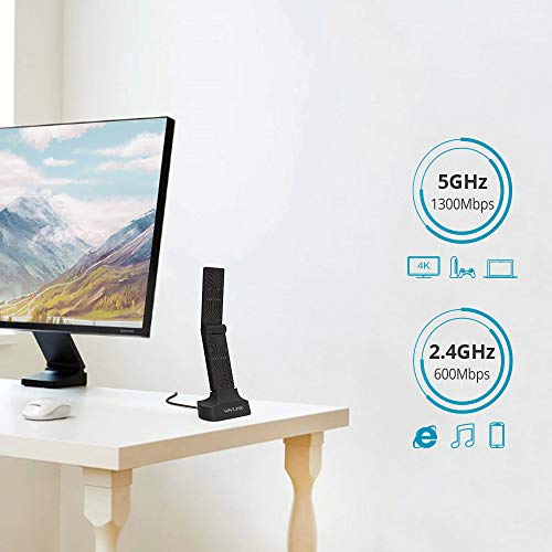WAVLINK Adaptador WiFi USB, 1900Mbps USB WiFi Adapter con Doble Banda 2.4GHz/5GHz, Antenas Alta Ganancia, USB 3.0 para PC, Escritorio, Tableta, Ordenador Portátil.
