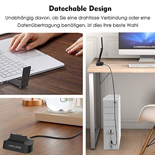 WAVLINK Adaptador WiFi USB, 1900Mbps USB WiFi Adapter con Doble Banda 2.4GHz/5GHz, Antenas Alta Ganancia, USB 3.0 para PC, Escritorio, Tableta, Ordenador Portátil.