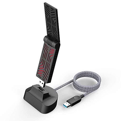 WAVLINK Adaptador WiFi USB, 1900Mbps USB WiFi Adapter con Doble Banda 2.4GHz/5GHz, Antenas Alta Ganancia, USB 3.0 para PC, Escritorio, Tableta, Ordenador Portátil.