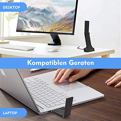 WAVLINK Adaptador WiFi USB, 1900Mbps USB WiFi Adapter con Doble Banda 2.4GHz/5GHz, Antenas Alta Ganancia, USB 3.0 para PC, Escritorio, Tableta, Ordenador Portátil.