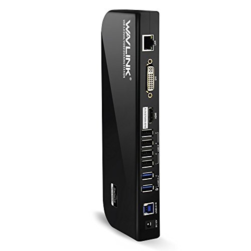 WAVLINK USB 3.0 Universal Docking Station Dual Video Outputs Support HDMI/DVI/VGA con 6 USB Puertos (2 USB 3.0 + 4 USB 2.0) / Gigabit Ethernet Puerto con Audio Output/Input para Laptop/PC y Mac