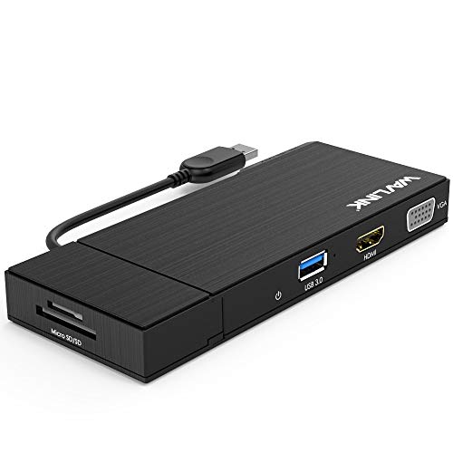 WAVLINK USB 3.0 Universal Docking Station, HDMI Dual 2K Display y Adaptador Gigabit Ethernet, Pantalla de Video y VGA a 2560x1440, Puerto USB 3.0, SD/TF Card Reader, para Windows, Mac, Android