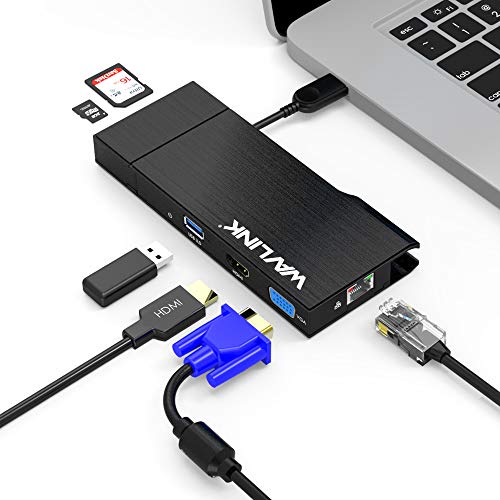 WAVLINK USB 3.0 Universal Docking Station, HDMI Dual 2K Display y Adaptador Gigabit Ethernet, Pantalla de Video y VGA a 2560x1440, Puerto USB 3.0, SD/TF Card Reader, para Windows, Mac, Android