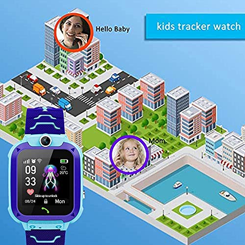 WAYNORER Reloj Inteligente para niños, Localizador de seguimiento de LBS, reloj despertador, chat de voz, juegos de rompecabezas, SOS anti-perdida compatible con Android e iOS, regalos para niños BLUE
