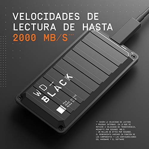 WD_BLACK P50 Game Drive de 1 TB - Velocidades SSD NVMe hasta 2000MB/s - Funciona con PC/Mac y PlayStation