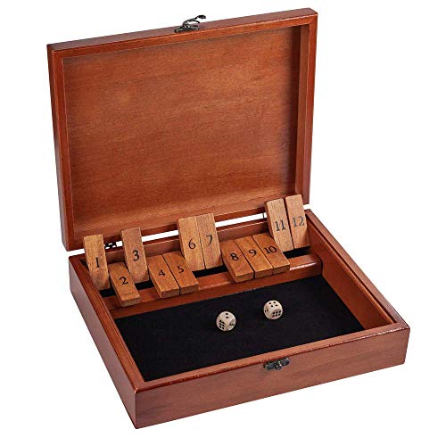 WE Games Shut the Box Game with 12 Numbers in an Old World Styled Wood Box with a Lid and a Brass Latch by WE Games