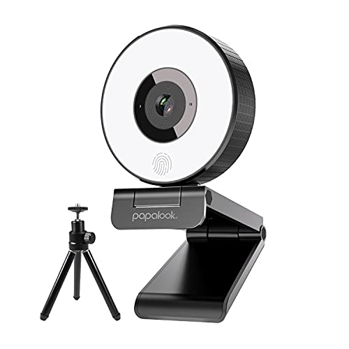 Webcam 1080p con Microfono para PC Streaming, papalook PA552 Cámara Web Full HD con Trípode y Anillo de Luz, Plug N Play para Mac Ordenador Computadora Laptop
