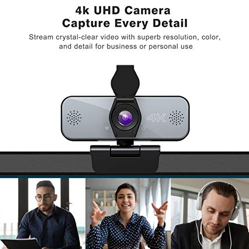 Webcam con Microfono,Yoroshi 4k Cámara PC con Clip Giratorio Cubierta de Privacidad, Webcam PC para Videollamadas, Clases en Línea, Juegos, Compatible con Windows, Mac y Android
