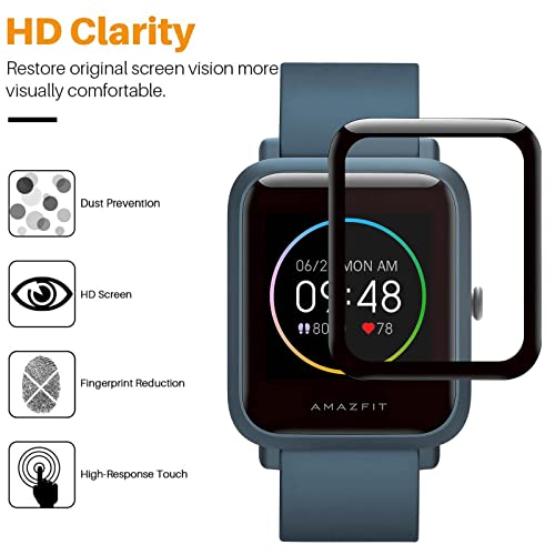 Weideworld [3 Pack] Protector de Pantalla para Amazfit Bip S/Amazfit Bip S Lite, Resistente Arañazos Película Cobertura Completa,Negro