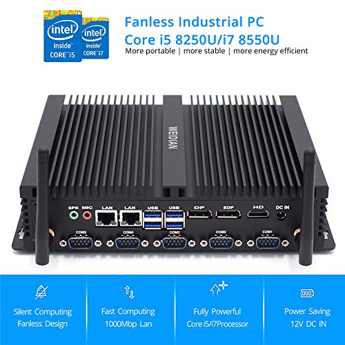WEIDIAN Mini PC Fanless Industrial PC de Escritorio Intel Core i5 8250U Intel HD Graphics 620 LAN WiFi BT 4.0 COM 4K Salida LPT HDMI DP y EDP Gaming PC Windows 10 Pro(8G+128G SSD)