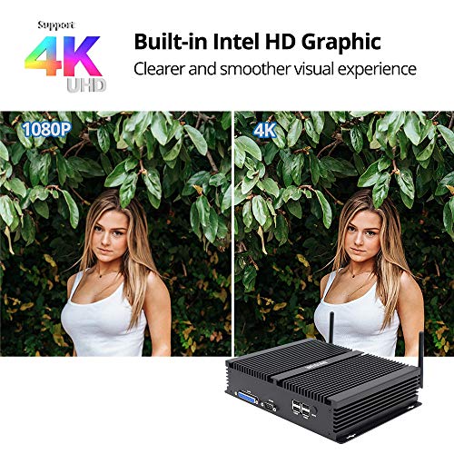 WEIDIAN Mini PC Fanless Industrial PC de Escritorio Intel Core i5 8250U Intel HD Graphics 620 LAN WiFi BT 4.0 COM 4K Salida LPT HDMI DP y EDP Gaming PC Windows 10 Pro(8G+128G SSD)