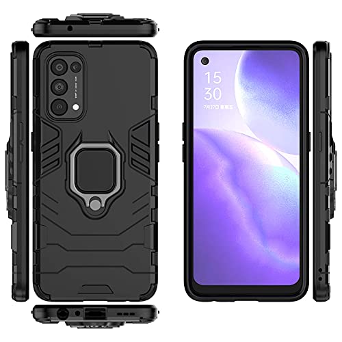 WEIOU Funda para OPPO Find X3 Lite, Anti-Rasguño Carcasa TPU Silicona y PC Shock- Absorción Bumper Caso, Protectora Case Cover con 360° Anillo Kickstand, Negro