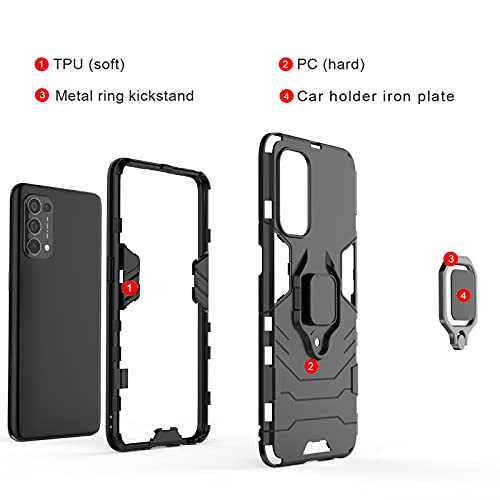 WEIOU Funda para OPPO Find X3 Lite, Anti-Rasguño Carcasa TPU Silicona y PC Shock- Absorción Bumper Caso, Protectora Case Cover con 360° Anillo Kickstand, Negro