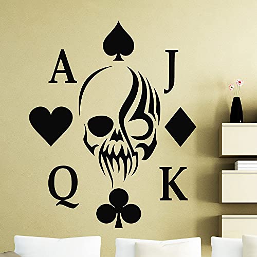 WERWN Etiqueta de la Pared de póquer Juego de Cartas de Calavera de póquer Casino Club Puertas y Ventanas Etiqueta de Vinilo Dormitorio para Adolescentes Sala de Estar Decoración del hogar Mural