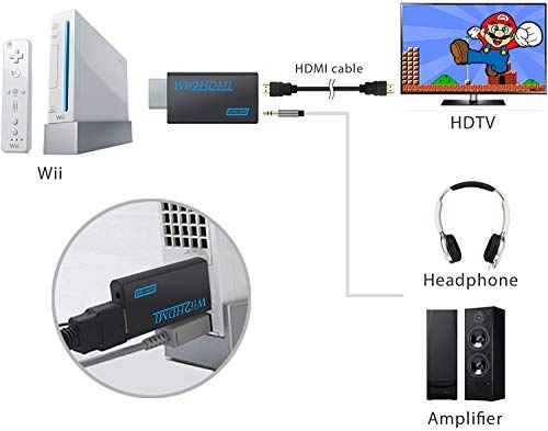 WesKimed Convertidor Wii a HDMI Adaptador Wii2HDMI Converter Wii to HDMI Conector con Salida de Video Full HD 1080p 720p y Audio de 3.5mm para Wii U Wii Smart HDTV Monitor Proyector