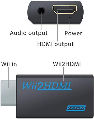WesKimed Convertidor Wii a HDMI Adaptador Wii2HDMI Converter Wii to HDMI Conector con Salida de Video Full HD 1080p 720p y Audio de 3.5mm para Wii U Wii Smart HDTV Monitor Proyector