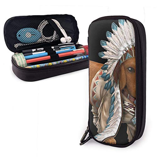 Western Clothing Dachshund Estuche para lápices de cuero PU, organizadores de papelería duraderos para estudiantes con doble cremallera para la oficina de la escuela 1.5inx3.5x8 in