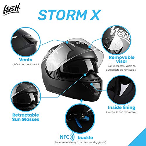 Westt Storm X Casco de Moto Integral con Doble Visera - Negro Mate Certificado ECE