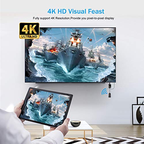 WiFi Display Dongle, Adaptador de Pantalla InaláMbrico HDMI 4K Wireless Display Receiver Soporte Miracast Airplay DLNA para Chromecast/Android/iOS/Smartphone/Monitor/Proyector/PC/TV (4K)