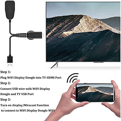 WiFi Pantalla Dongle, 1080P Display Dongle chromecast, Pantalla Mirroring ​Adaptador para iOS/Youtube/Android/Windows/Miracast/Mac OS para TV/proyector- Negr