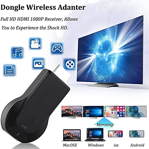 WiFi Pantalla Dongle, 1080P Display Dongle chromecast, Pantalla Mirroring ​Adaptador para iOS/Youtube/Android/Windows/Miracast/Mac OS para TV/proyector- Negr