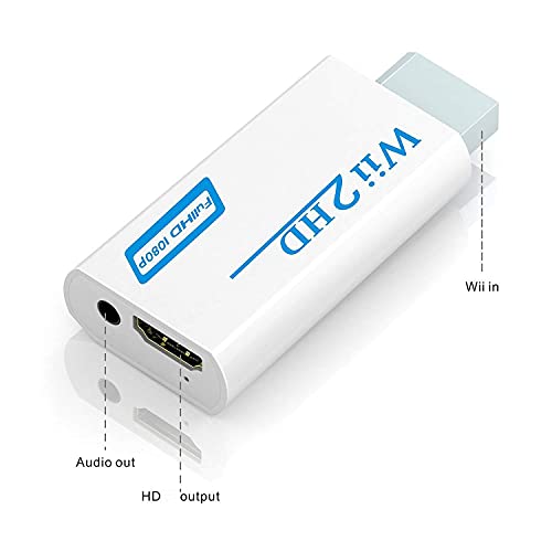 Wii a HDMI Adaptador 720P / 1080P Conversor de Video Puerto HDMI con Salida Audio 3.5mm Jack Soporta Todos los Modos de Visualización de Wii Compatible con NTSC 480i 480p PAL 576i (White)