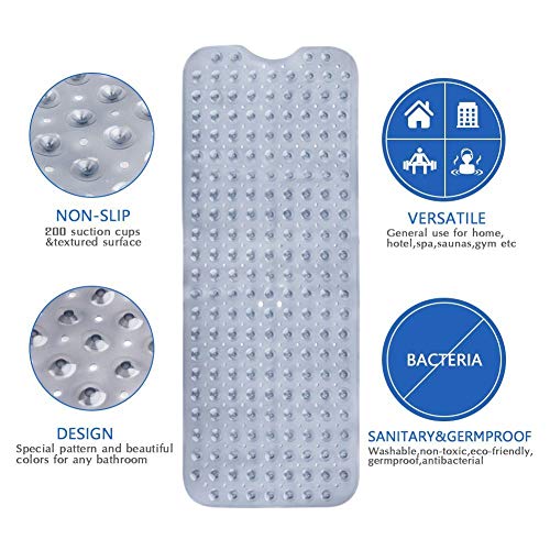 WIMAHA Alfombrillas de baño Extra largas - Resistentes al Moho, Antideslizantes, con Ventosa. para Uso en el baño, Lavables a máquina, 100 x 40 cm (Gris)