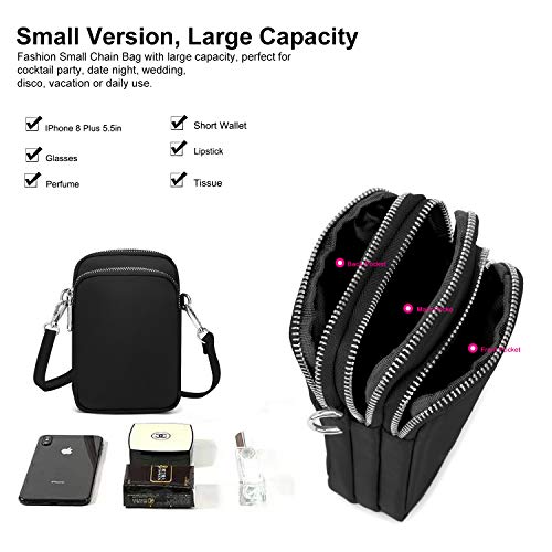 Wind Took Mini Bolso para Movil Bandolera Mujer Bolso Pequeño Bolso Monedero Movil Mujer Celular Cruzado Bolsa De Tarjeta Bancaria Crossbody 11x 5 x 17cm Negro