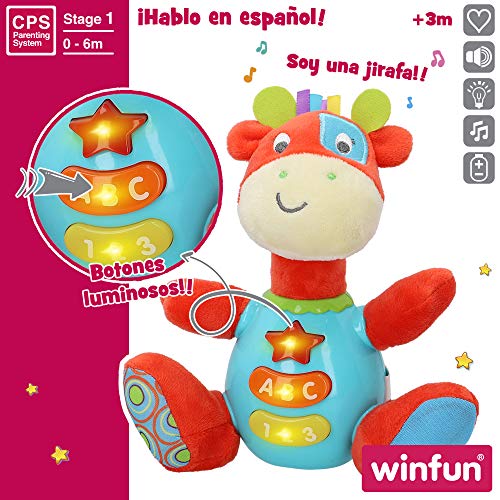 winfun - Peluche luces y sonidos, Peluche musical, Primera infancia, Juguetes interactivos musicales, Peluche interactivo Jirafa Juguetes bebé 6 meses, Peluche bebé, Jirafa peluche (85177)