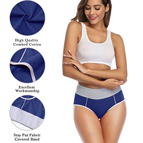 wirarpa Bragas Talle Alto Algodón para Mujer Culotte Braguita de Cintura Alta Cómodo 5 Pack Tamaño XL