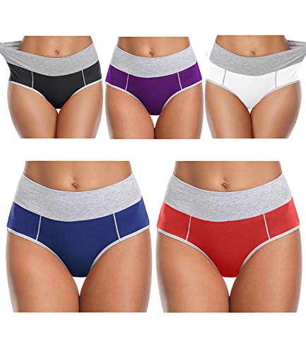 wirarpa Bragas Talle Alto Algodón para Mujer Culotte Braguita de Cintura Alta Cómodo 5 Pack Tamaño XL