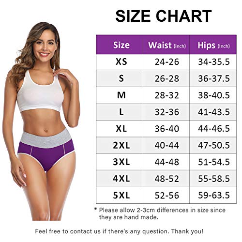 wirarpa Bragas Talle Alto Algodón para Mujer Culotte Braguita de Cintura Alta Cómodo 5 Pack Tamaño XL