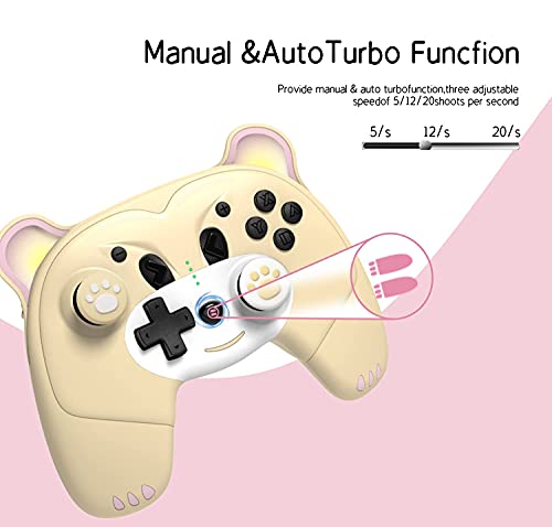 Wireless Pro Controller for Nintendo Switch, Yellow Bear NS Gamepad with Programmable Buttons, Wake Up Function, Turbo, Motion Control, Headphone Jack, Cute Controller Lovely Gift