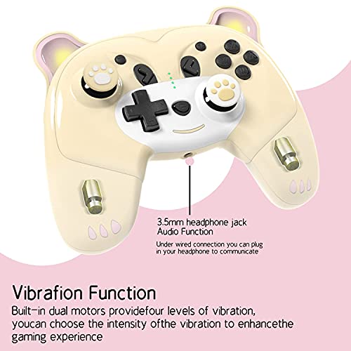 Wireless Pro Controller for Nintendo Switch, Yellow Bear NS Gamepad with Programmable Buttons, Wake Up Function, Turbo, Motion Control, Headphone Jack, Cute Controller Lovely Gift