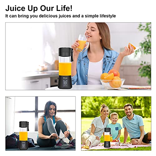 Wissec Mini Licuadora,Licuadora Portátil Negro,Para Batidos y Smoothies, Mezclador de Frutas Eléctrico, con Carga USB, Seis Cuchillas en 3D Para Una Excelente Mezcla,380 ml