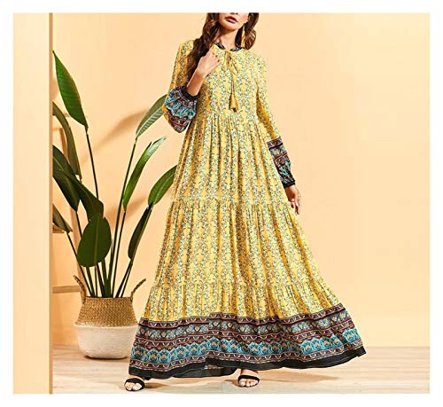 Without logo SFQRYP Cómodo Viscosa Impresión étnica Vestido Largo Soporte Cuello Cuello Tassel Sorteo Linterna Manga Maxi Vestidos Árabes Ropa (Color : Yellow Dress, Size : X-Large) Without logo SFQRYP Cómodo Viscosa Impresión étnica Vestido Largo Soporte Cuello Cuello Tassel Sorteo Linterna Manga Maxi Vestidos Árabes Ropa (Color : Yellow Dress, Size : X-Large)
