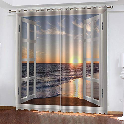 WMNJBGL 3D Ojales Opaca Cortinas Blue 150 x 166 cm Dusk Landscape Reducción Ruido Termicas Aislantes Cortinas Proteccion Intimidad para Salón Cama Habitación Hotel Oficina Cortinas 2 Paneles