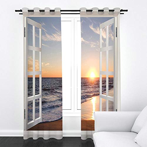 WMNJBGL 3D Ojales Opaca Cortinas Blue 150 x 166 cm Dusk Landscape Reducción Ruido Termicas Aislantes Cortinas Proteccion Intimidad para Salón Cama Habitación Hotel Oficina Cortinas 2 Paneles