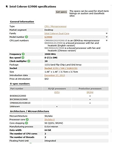 WMUIN UPC procesador G3900 2.8g HZ 2M Cache 51W Dual-Core UPC Procesador SR2HV LGA 1151 Bandeja probó el 100% Trabajando. Hardware de la computadora